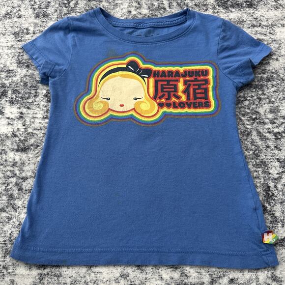 4T Gwen Stefani Harajuku Lovers Top No Doubt VTG Shirt Rainbow Blue Toddler Y2K - Picture 1 of 10